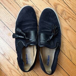 Paul Stuart Navy Blue Suede Tassel Slip-On Sneakers